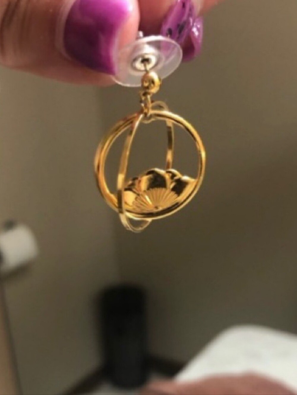 Vintage! 1980’s 3D Gold-Dangle Double Hoop Earrings